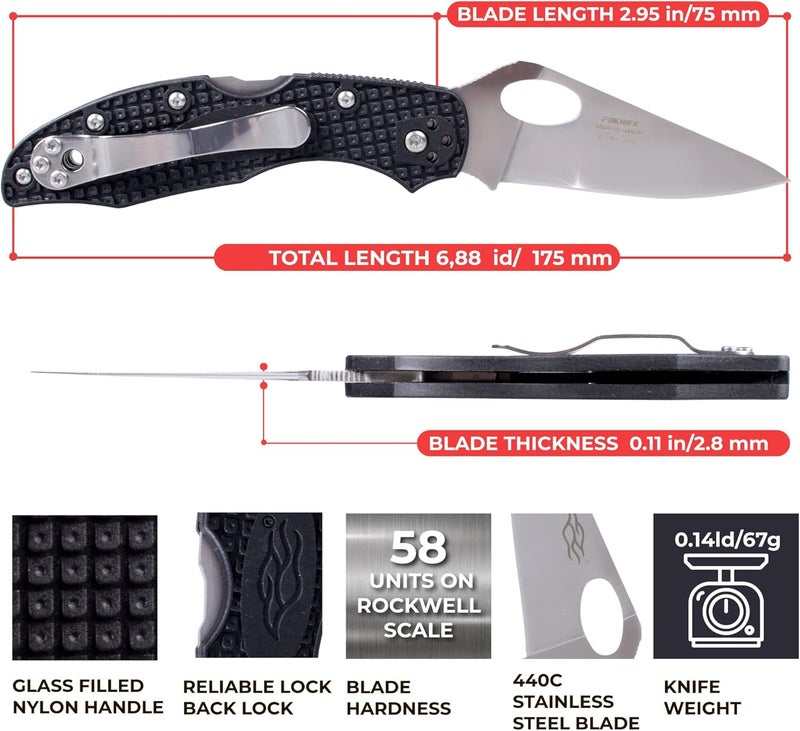 Firebird GANZO F759M Pocket Folding Knife 440C Stainless Steel Blade Nylon Glass Fiber Anti-Slip Handle with Clip Tactical Survival Fishing Camping EDC Knife (Black) - Image 4